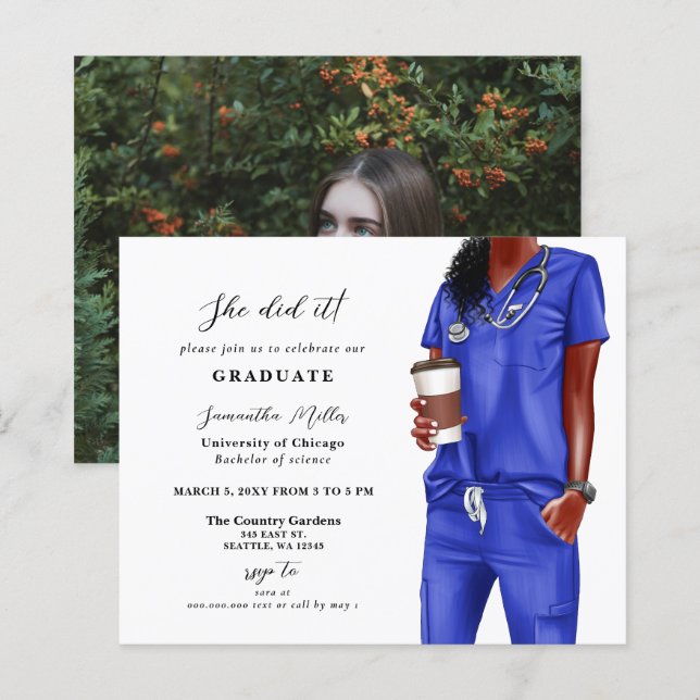 Papier Budget Blue Scrubs Infirmière photo Invitation (Devant / Derrière)