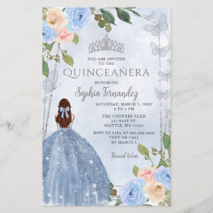 Papier Budget Blue Silver Floral Princesse Quinceañera