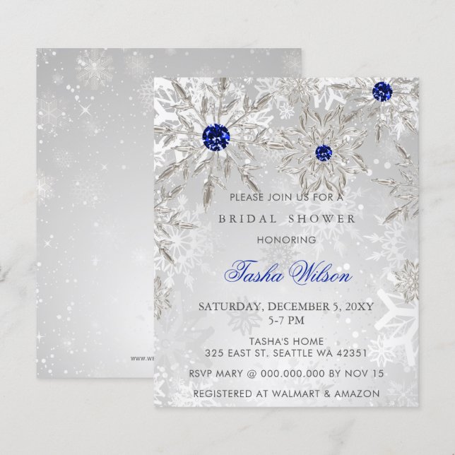 Papier Budget Blue Snowflake Invitation de la douche nupt (Devant / Derrière)