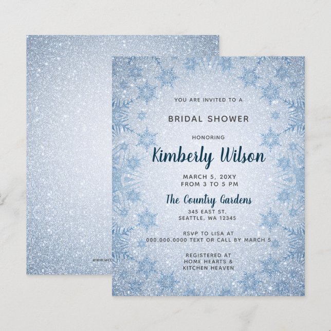 Papier Budget Blue Snowflakes Invitation à la douche nupt (Devant / Derrière)