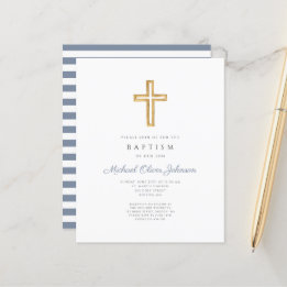Papier Budget Blue Stripes Cross Religieux Garçon Baptême