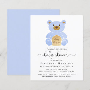 Papier Budget Blue Teddy Bear Baby Boy Shower Invitation
