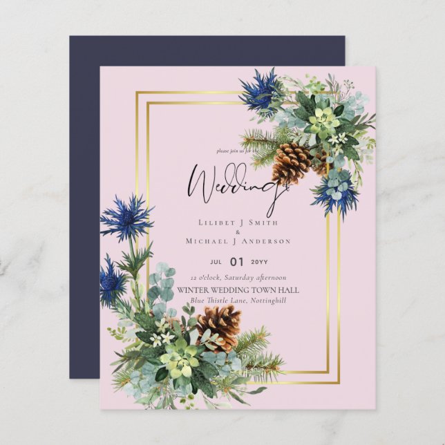 Papier BUDGET Blue Thistle Eucalyptus Mariage Wonderland (Devant / Derrière)