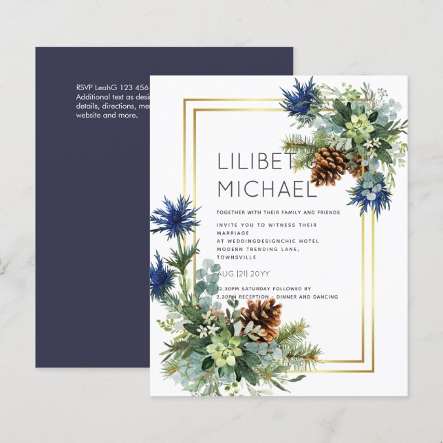 Papier BUDGET Blue Thistle Eucalyptus Mariage Wonderland (Devant / Derrière)