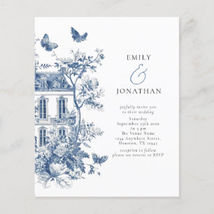 Papier Budget Blue Toile De Jouy QR Code Mariage Invitati