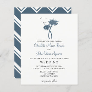 Papier Budget Blue Tropical Palm Tree Invitations de mari