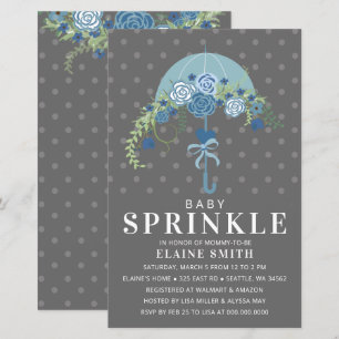 Papier Budget Blue Umbrella Boy Baby shower Invitation