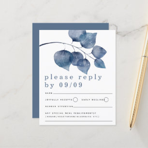 Papier Budget Blue Watercolor Foliage Mariage RSVP