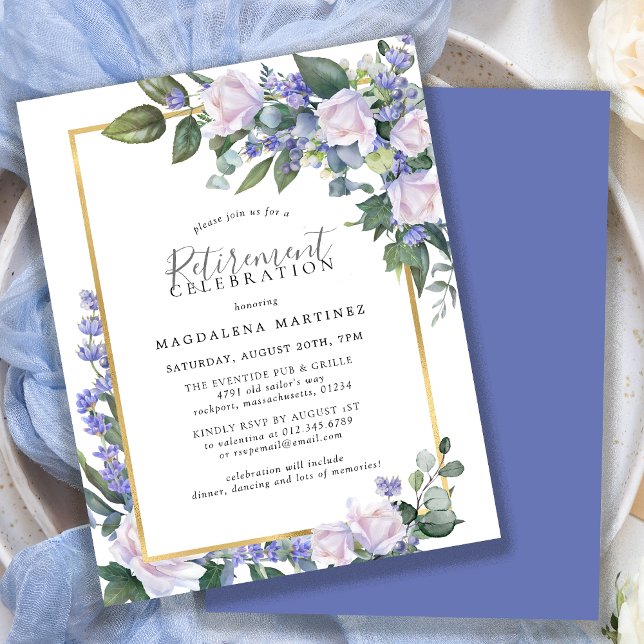 Papier Budget Blue White Floral Retraite Invitation (Créateur téléchargé)