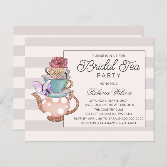 Papier Budget Blush Floral Bridal Tea Party Invitation (Devant / Derrière)