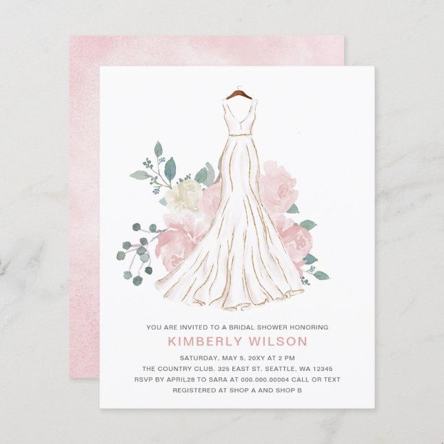 Papier Budget Blush Floral Mariage Fête des mariées robe (Devant / Derrière)