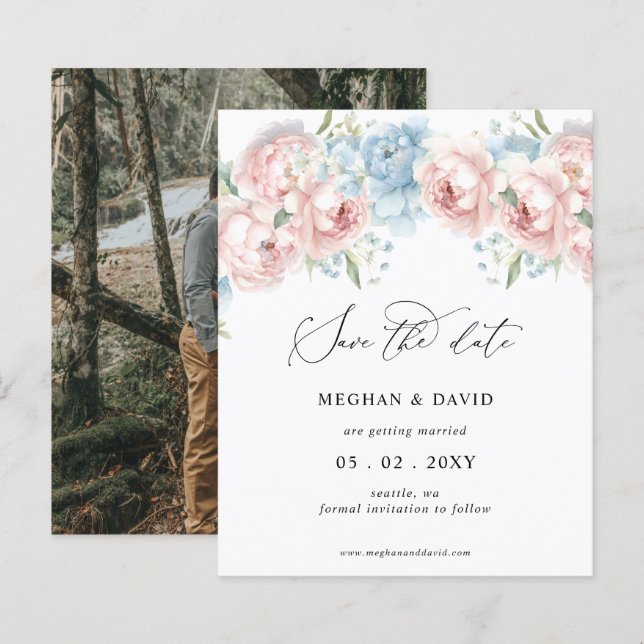 Papier Budget Blush Floral Photo Enregistrer la date (Devant / Derrière)