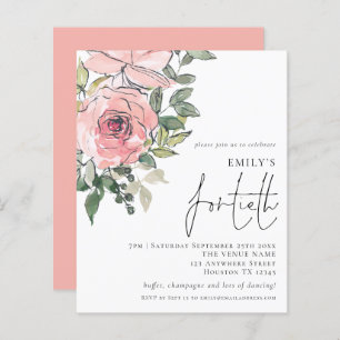 Papier Budget Blush Florals Quarantième anniversaire Invi