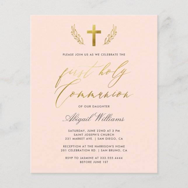 Papier Budget Blush Gold Calligraphie Première Sainte Com (Devant)