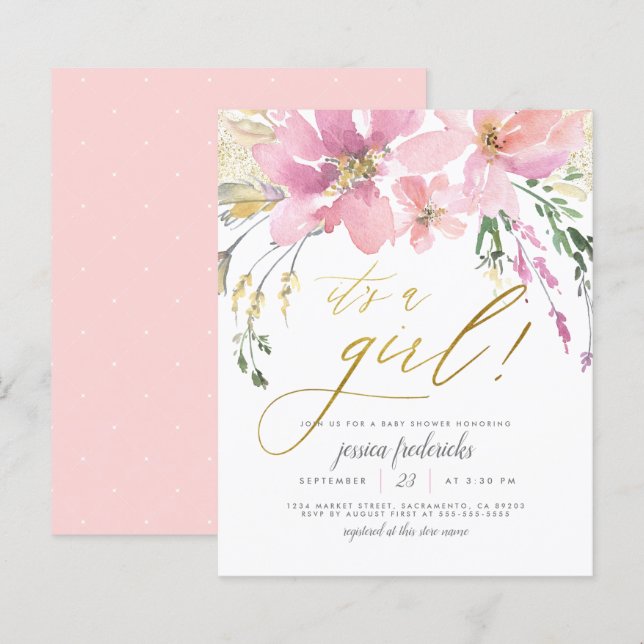 Papier Budget Blush & Gold C'est une fille Baby shower fl (Devant / Derrière)