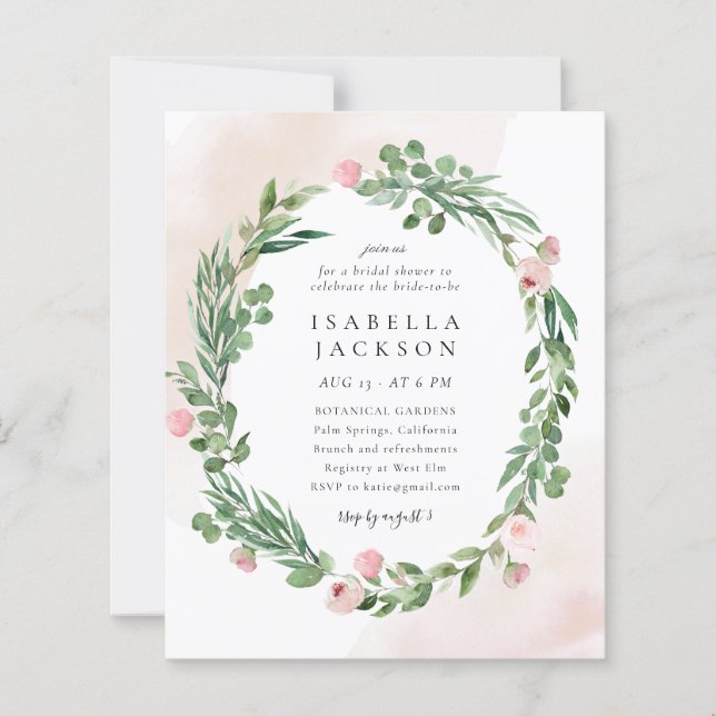 Papier Budget Blush Greenery Foliage Fête des mariées Inv (Devant)