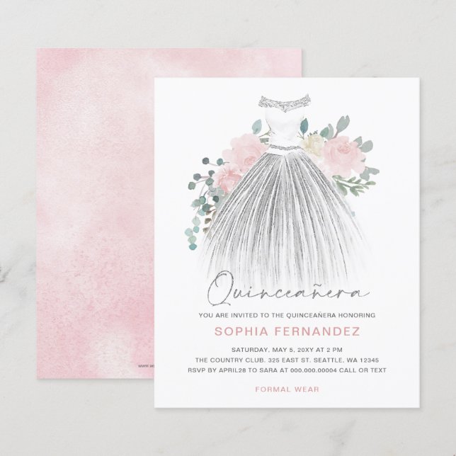 Papier Budget Blush or parties scintillant robe Quinceañe (Devant / Derrière)