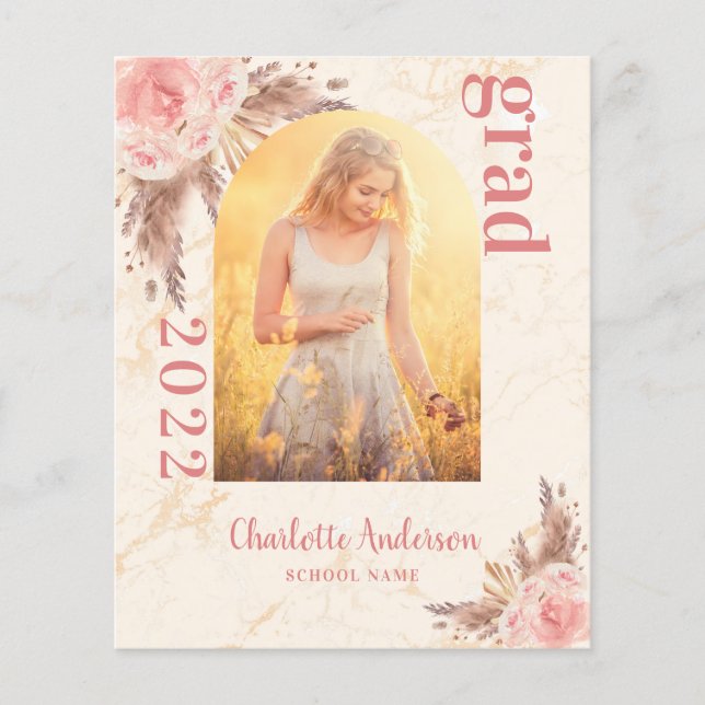 Papier Budget blush pampas herbe diplôme merci (Devant)