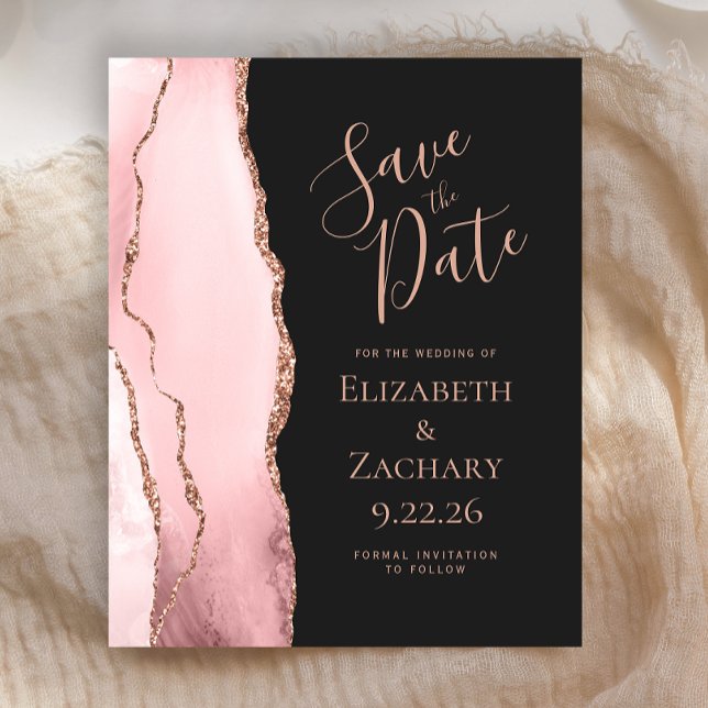 Papier Budget Blush Pink Agate Rose Gold Save the Date (Créateur téléchargé)