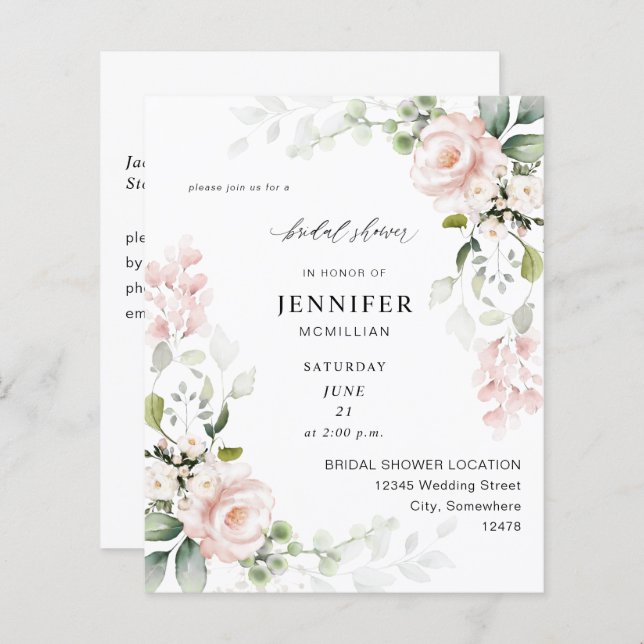 Papier Budget Blush rose Eucalyptus Fête des mariées flor (Devant / Derrière)