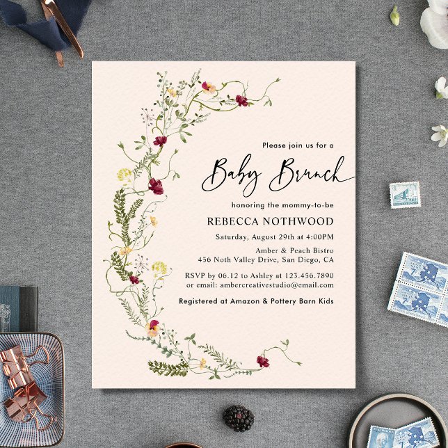 Papier Budget Blush rose Fleur sauvage Wreath Brunch bébé (Créateur téléchargé)
