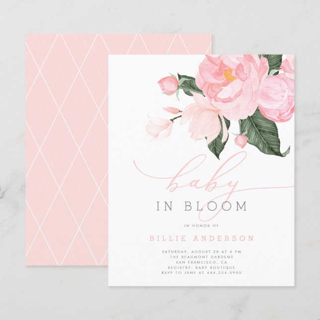Papier Budget Blush rose Floral Baby en Fleur Douche fill (Devant / Derrière)