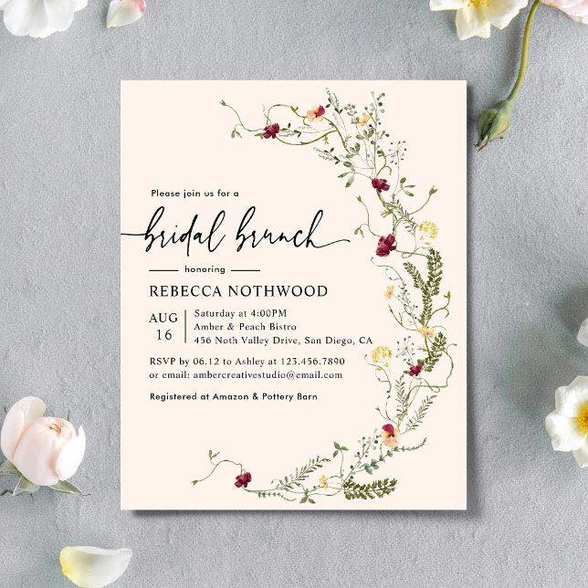 Papier Budget Blush rose Floral Bridal Brunch Invitation (Créateur téléchargé)