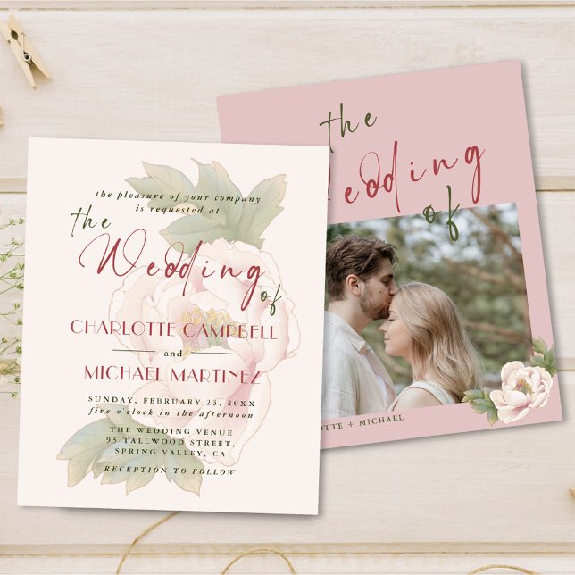 Papier BUDGET Blush rose Floral photo mariage invite (Créateur téléchargé)