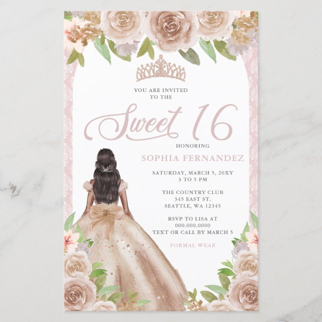 Papier Budget Blush Rose Gold Princess Tiara Sweet 16 (Devant)