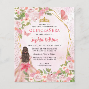 Papier Budget Blush Rose or Floral Princesse Quinceañera