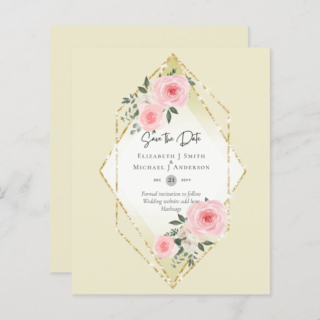 Papier BUDGET Blush Rose Roses All-in-1 Mariage Date de s (Devant / Derrière)