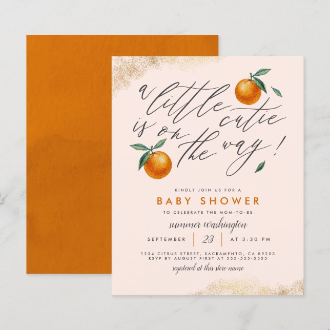 Papier Budget Blush Un Petit Baby shower Orange Cutie (Devant / Derrière)