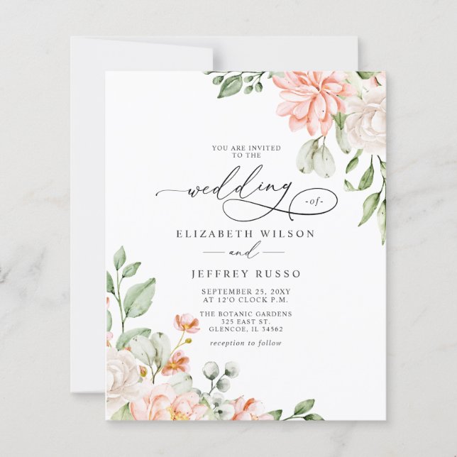 Papier Budget Blush White Floral Wedding Invitations (Devant)