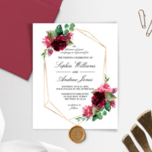Papier Budget Bohême Rose Floral Faire-part de mariage