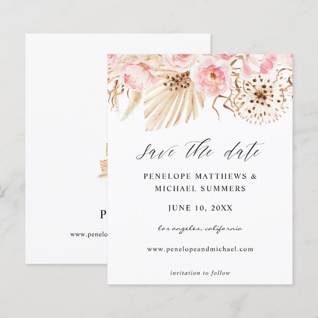 Papier Budget Bohemian rose Floral Enregistrer la date (Devant / Derrière)