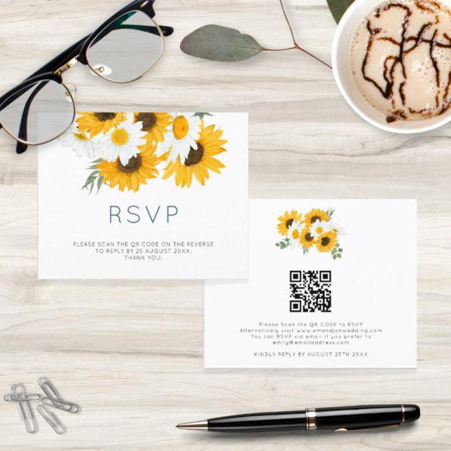 Papier Budget Bohemian Sunflower Mariage QR Code RSVP (Créateur téléchargé)