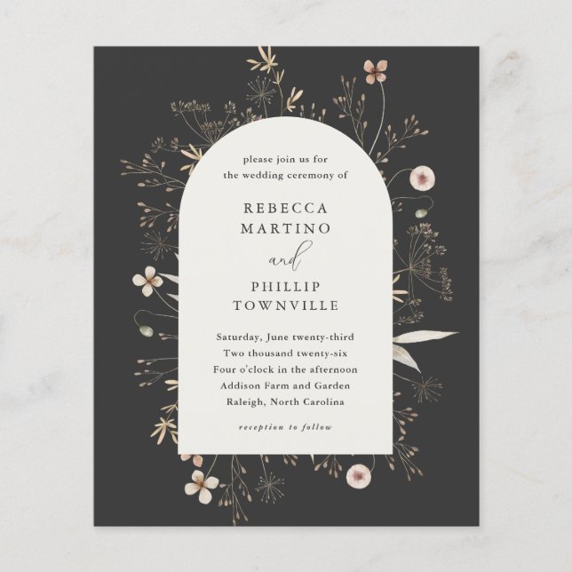 Papier Budget Boho Arch Fleur sauvage Faire-part de maria (Devant)