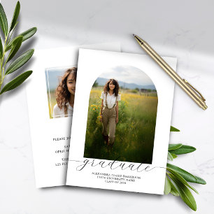 Papier Budget Boho Arch Graduation Invitation Blanc