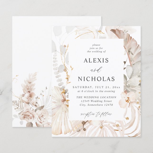 Papier Budget Boho Beach Tropical Beige Floral Mariage (Devant / Derrière)