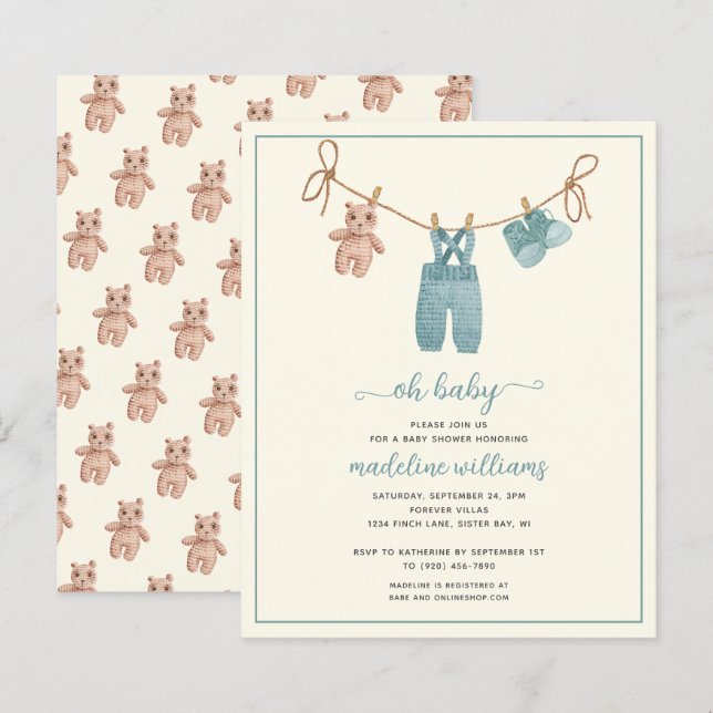Papier BUDGET BOHO Bébé Vêtements garçon Oh Baby shower I (Devant / Derrière)