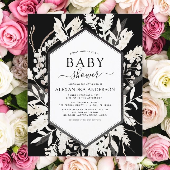Papier Budget Boho Beige Black Botanique Baby shower (Créateur téléchargé)