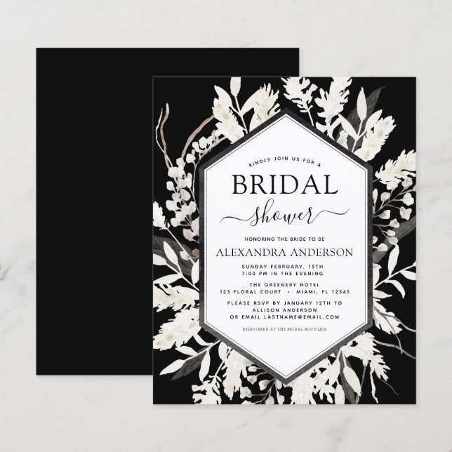 Papier Budget Boho Beige Black Botanique Fête des mariées (Devant / Derrière)