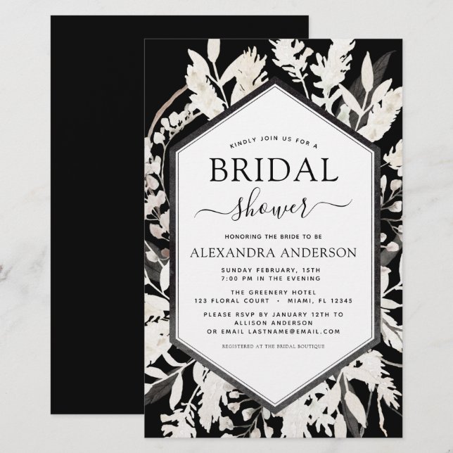 Papier Budget Boho Beige Black Botanique Fête des mariées (Devant / Derrière)