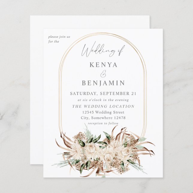 Papier Budget Boho Beige Floral Mariage 3 (Devant / Derrière)