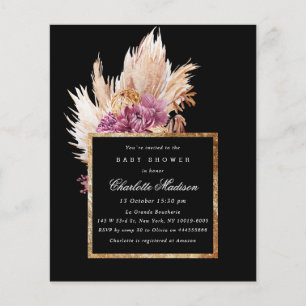 Papier Budget Boho Black, Baby shower d'or Invitation