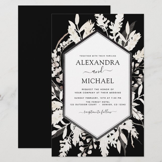 Papier Budget Boho Black Beige Botanique Mariage (Devant / Derrière)