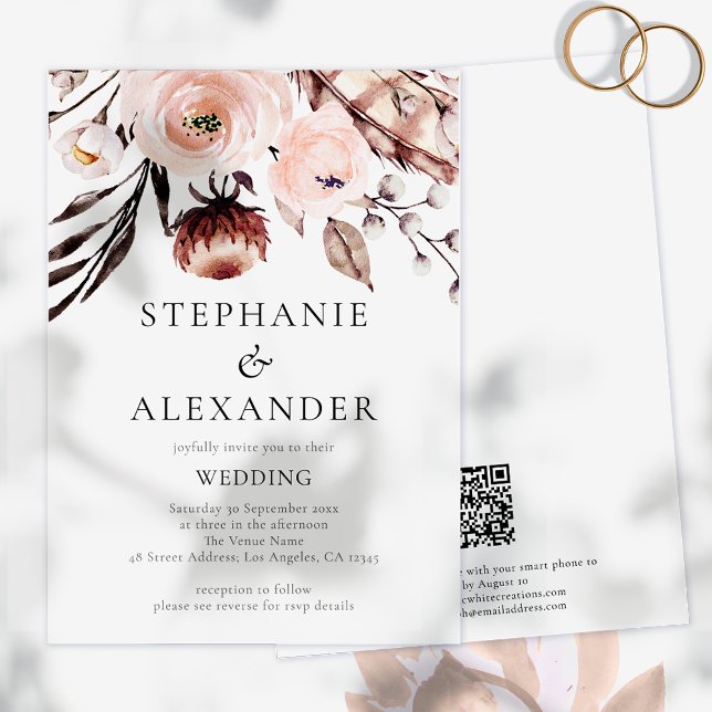 Papier Budget Boho Blush Florals QR Code Mariage invitati (Créateur téléchargé)