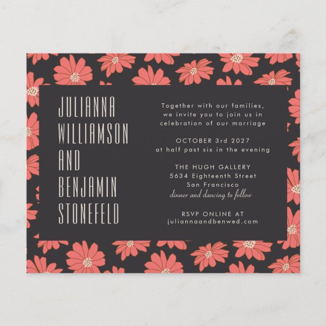 Papier Budget Boho Botanique Noir Rouge Floral Mariage (Devant)