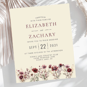 Papier Budget Boho Bourgogne Floral Ivory Wedding Invitat