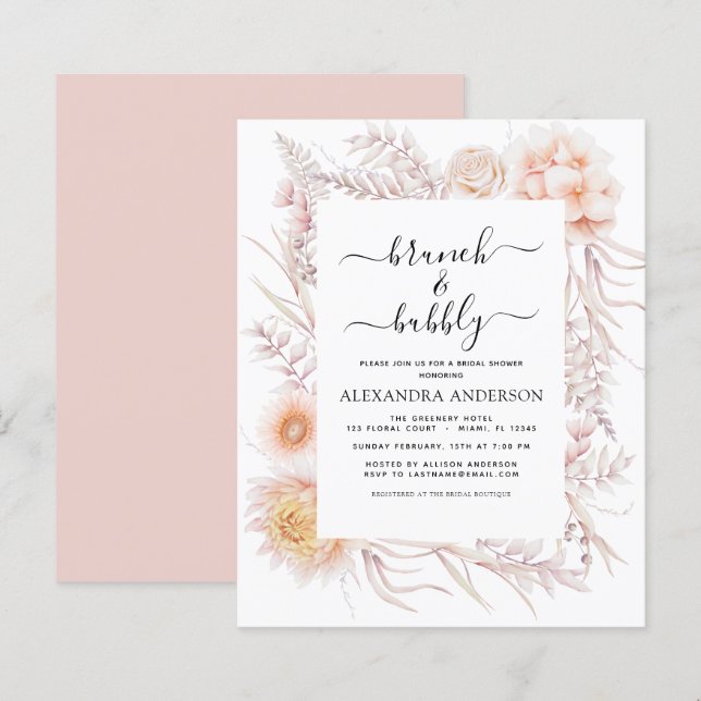 Papier Budget Boho Brunch et Fête des mariées Bubbly (Devant / Derrière)